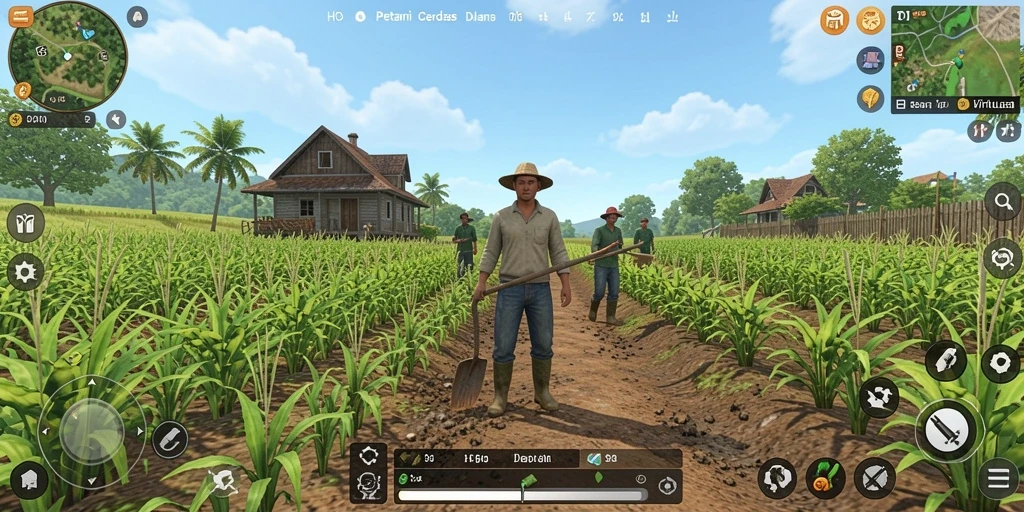 Tampilan gameplay HO3 yang menarik dengan berbagai aktivitas bercocok tanam.