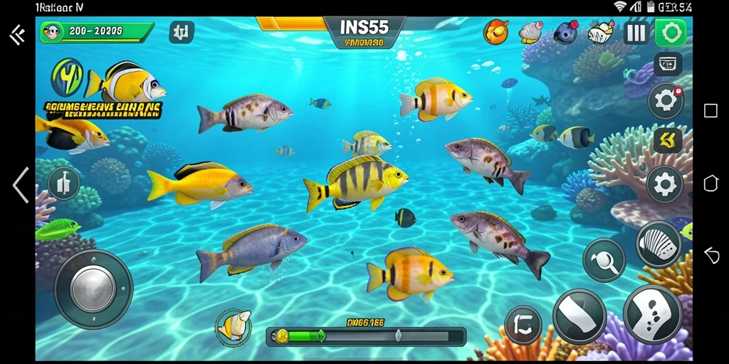 Tampilan gameplay seru dalam INS55 saat berburu ikan.