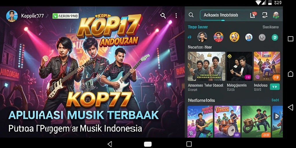 Tampilan screenshot KOPI77 dengan antarmuka yang menarik dan fitur music.