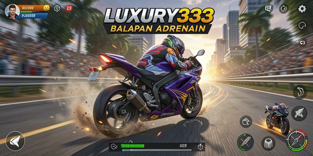 Tampilan gameplay seru LUXURY333 yang menampilkan balapan motor.