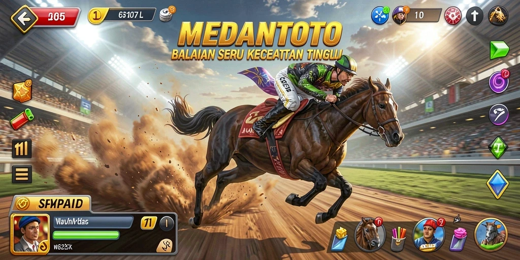 Screenshot gameplay MEDANTOTO menampilkan balapan yang cepat dan mendebarkan.