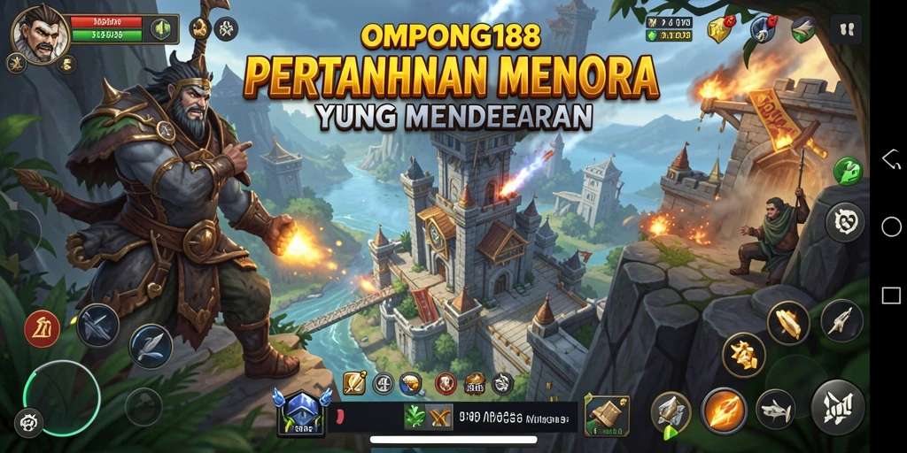 Tangkapan layar gameplay OMPONG188 menampilkan menara pertahanan yang strategis.