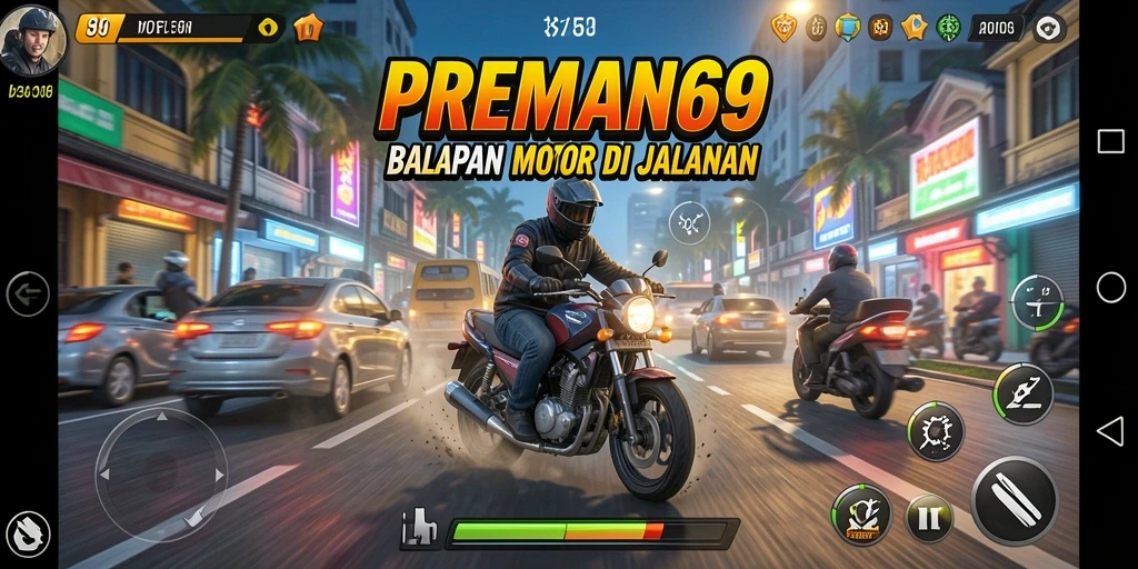 Tampilan balapan seru di jalanan dengan motor cepat.