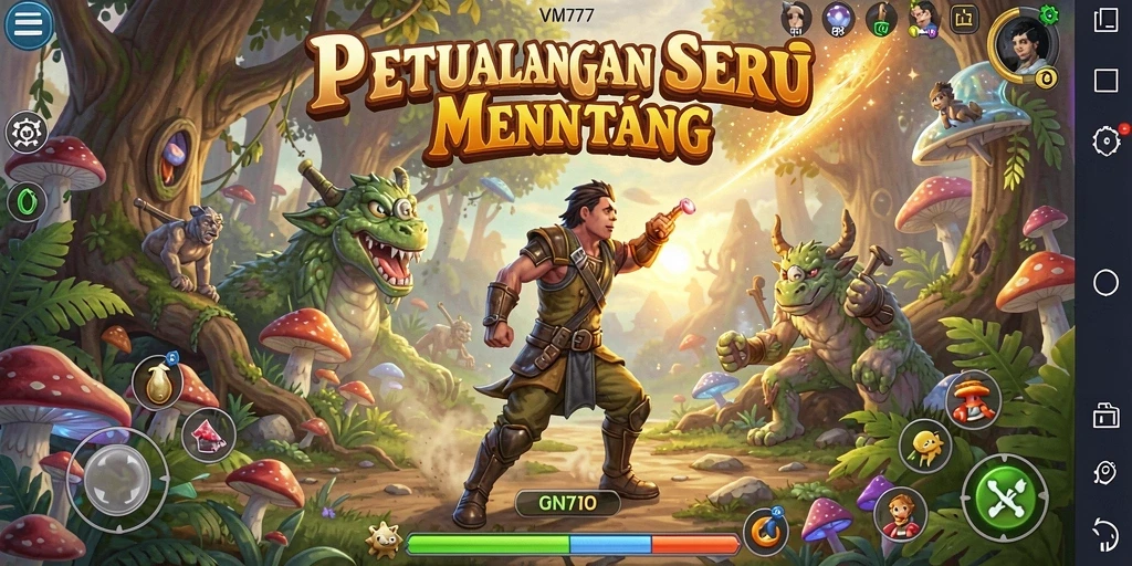 Gameplay VM777 yang menampilkan aksi petualangan yang seru dan menantang.
