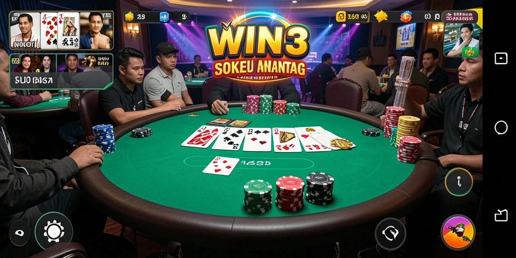 Screenshot WIN33 menampilkan pemain berinteraksi dalam permainan Poker yang intens.